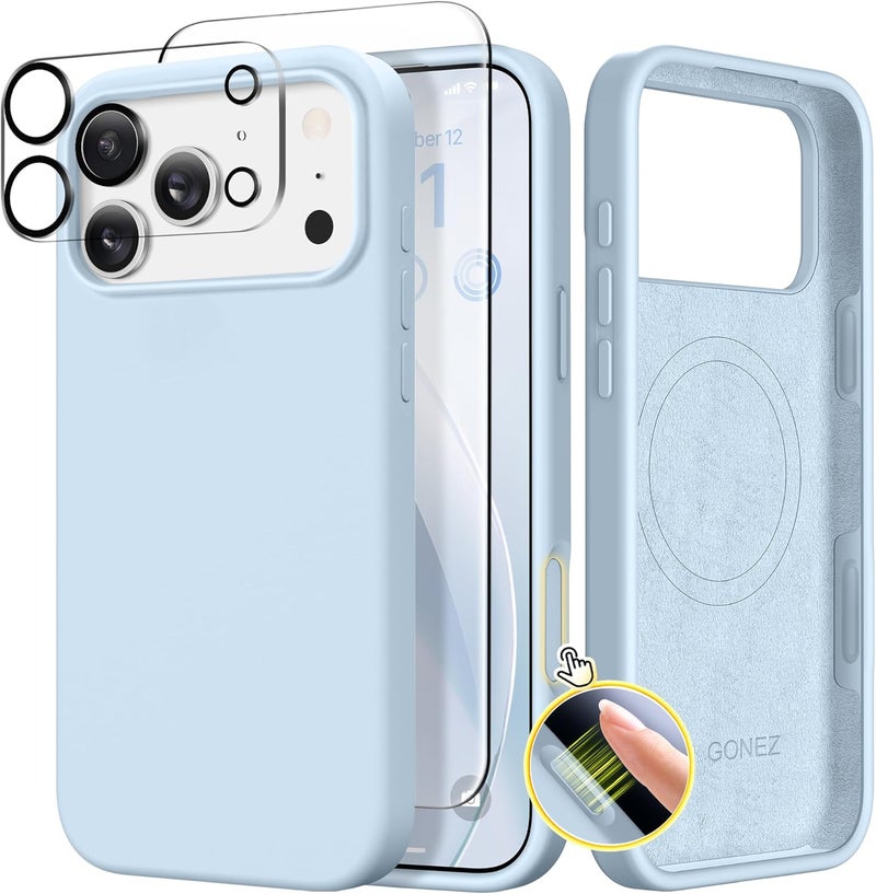 GONEZ Magnetic for iPhone 17 Pro Max Case, Compatible with MagSafe, [Screen Protector + Camera Lens Protector], Liquid Silicone Anti-Scratch Shockproof Protective Phone Case 6.9 inch, Blue - Image 1